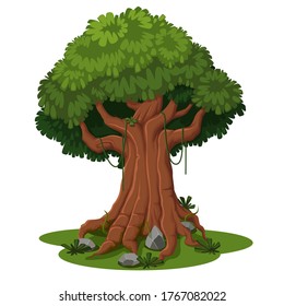 Detailed Tree Cartoon, isolated on white background. Vector Illustration