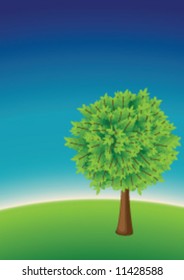 Detailed tree on empty hill in bright colors (Vector)