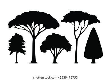 Siluetas detalladas de árboles de varios árboles