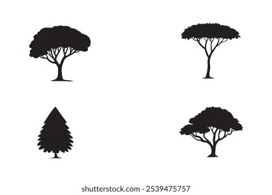 Detailed tree silhouettes of various trees