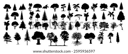 Detailed tree silhouettes vector set design 