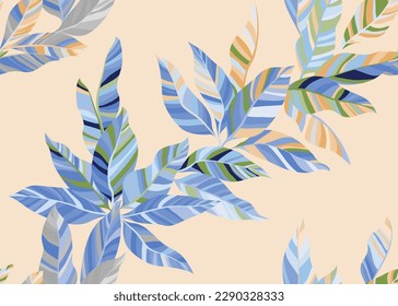 Detailed tropical leafage seamless pattern design. Trendy floral spring t shirt textile print. Paradise tree branch foliage endless pattern. Nature elements background.