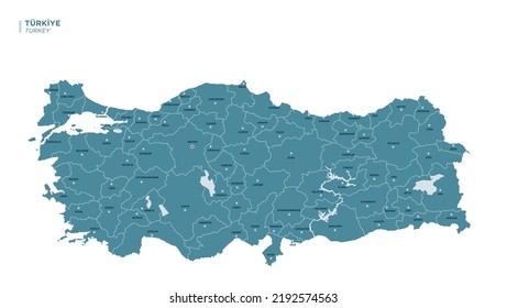 
Detaillierte Türkische Karte mit Stadtgrenzen gezeichnet Vektorgrafik, Vektorgrafik.