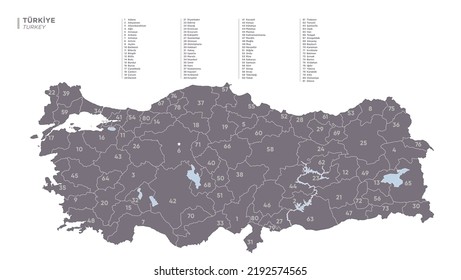 
Detailed Turkey map with city borders drawn vector illustration, vector illustration.