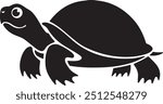 Detailed Turtle Silhouette on White Background, Turtle Silhouette Vector with Clean Lines