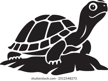 Detailed Turtle Silhouette on White Background, Turtle Silhouette Vector with Clean Lines