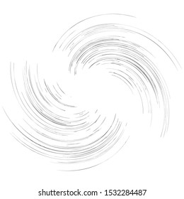 Detailed twirl, spiral element. whirligig effect. Circular, rotating burst lines. Whirl radial spokes. Coil, twirl abstract shape