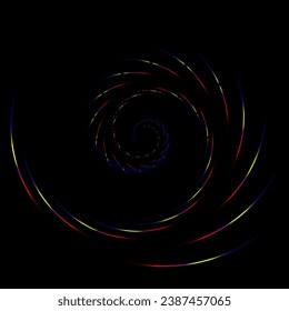 Detailed twirl, spiral element. whirligig effect. Circular, rotating burst lines. Whirl radial spokes. Coil, twirl abstract shape