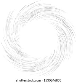 Detailed twirl, spiral element. Whirlpool, whirligig effect. Circular, rotating burst lines. Whirl radial spokes. Coil, twirl abstract shape