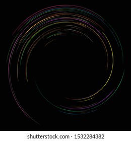 Detailed twirl, spiral element. Whirlpool, whirligig effect. Circular, rotating burst lines. Whirl radial spokes. Coil, twirl abstract shape
