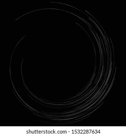 Detailed twirl, spiral element. Whirlpool, whirligig effect. Circular, rotating burst lines. Whirl radial spokes. Coil, twirl abstract shape