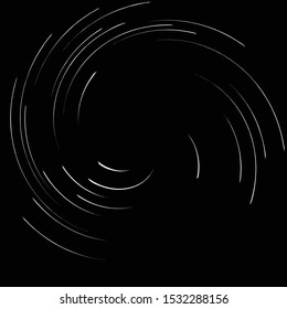 Detailed twirl, spiral element. Whirlpool, whirligig effect. Circular, rotating burst lines. Whirl radial spokes. Coil, twirl abstract shape
