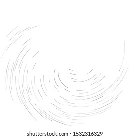 Detailed twirl, spiral element. Whirlpool, whirligig effect. Circular, rotating burst lines. Whirl radial spokes. Coil, twirl abstract shape