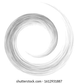 Detailed twirl, spiral element. Whirlpool, whirligig effect. Circular, rotating burst lines. Whirl radial spokes. Coil, twirl abstract shape