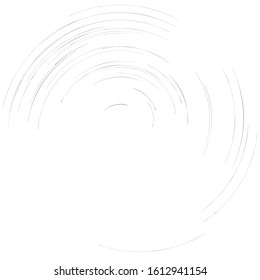 Detailed twirl, spiral element. Whirlpool, whirligig effect. Circular, rotating burst lines. Whirl radial spokes. Coil, twirl abstract shape