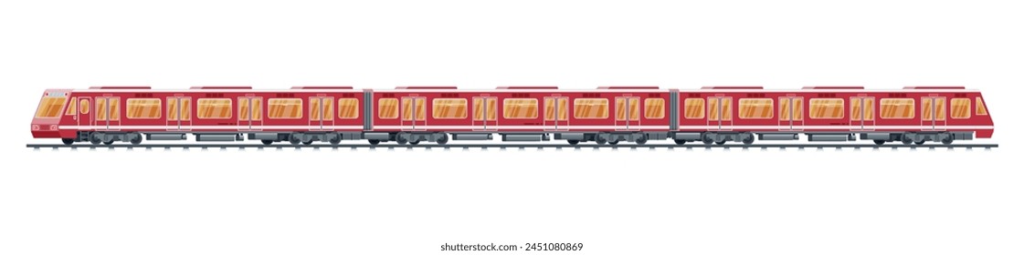 Detailed Underground Train Car Isolated. Subway Railway Car on White. Modern Urban Metro. Passenger Express Railway. Railroad Public Transportation. Rapid Transport. Flat Vector Illustration