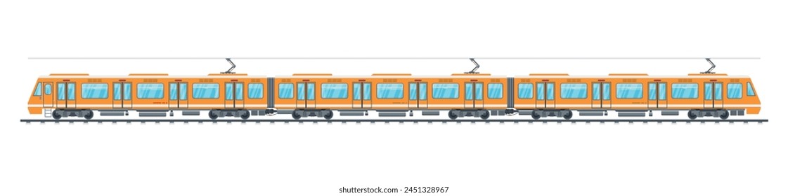 Detailed Underground Train Car Isolated. Subway Railway Car on White. Modern Urban Metro. Passenger Express Railway. Railroad Public Transportation. Rapid Transport. Flat Vector Illustration