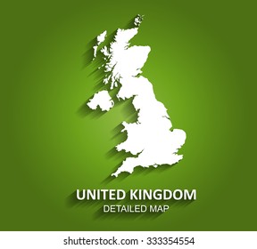 Detailed United Kingdom (U.K.) Map on Green Background with Shadows (EPS10 Vector)