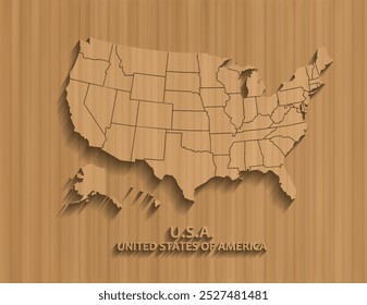 Mapa detallado de Estados Unidos - Cartón Wooden Textured, mapa de Estados Unidos, América, estilo de cartón Mapa de Estados Unidos