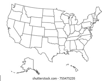 Detailed USA Map on Green Background with Shadows (EPS10 Vector)