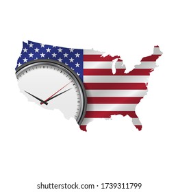 Detailed USA map with waving flag and masked clock. It's time to elect concept. US time to do something.