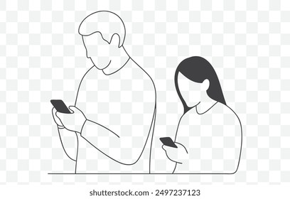 Detailed Use of a Smartphone Line Art Vector Illustrations for Digital Design and Graphic Projects
