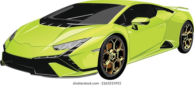 Detailed Vecor Green Sport Car with Gold Rim Transparent Background