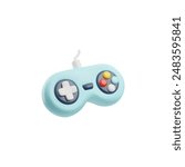 Detailed vector 3D illustration of a blue gaming joystick with buttons for exciting gaming. Game controller icon in cartoon style, perfect for user interface design.