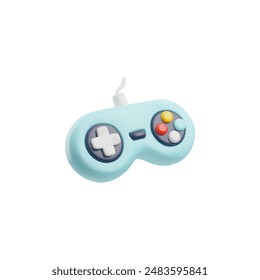 Detailed vector 3D illustration of a blue gaming joystick with buttons for exciting gaming. Game controller icon in cartoon style, perfect for user interface design.