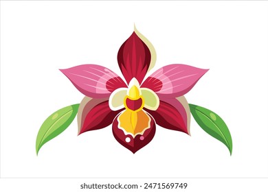 Detailed vector artwork illustration of a queen orchid flower, capturing its elegant beauty with precision and artistry. This exquisite design showcases the intricate details and vibrant colors 
