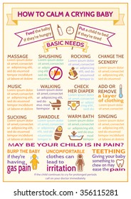 Detailed vector baby child infographic. Presentation template How to calm a crying baby. Design is easy to edit. Maternity Infographic Template. Information for parents
