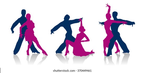Detailed vector ballroom dancers silhouettes