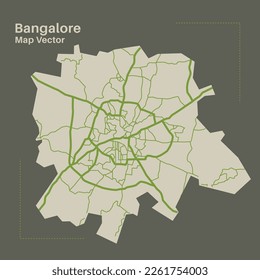 Detailed vector Bangalore map, Bangalore city map, Bangalore map. Detailed map of Bengaluru city administrative area.
