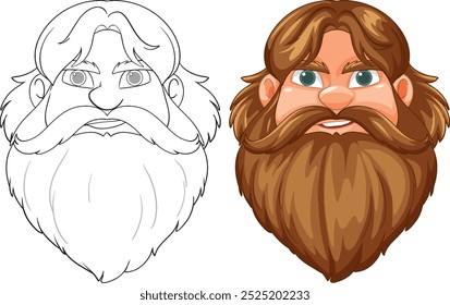 Detailed vector of a bearded warrior face