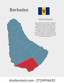 Mapa detalhado de vetor azul de Barbados divide em regiões - Christ Church District. Mapa de modelo para plano de fundo, padrão, relatório, infográfico. Parte administrativa do país das Caraíbas dividida por regiões