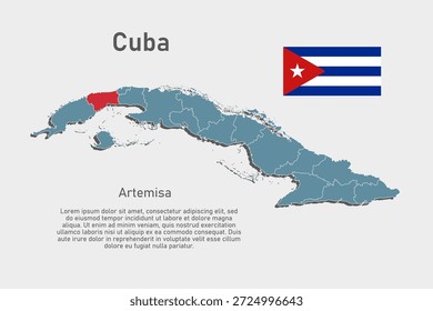 Mapa detallado del Vector azul de Cuba divide en regiones - Provincia de Artemisa. Mapa de Plantilla para el fondo, patrón, informe, infografía. Parte administrativa del país caribeño dividida en regiones