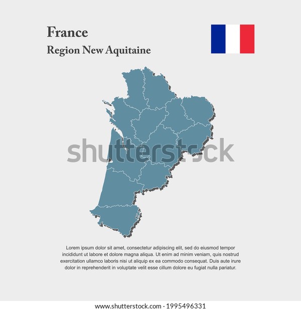 Detailed vector\
blue map French region New Aquitaine divide on departments.\
Template for background, pattern, report, infographic. Simple\
administrative part of map country\
France