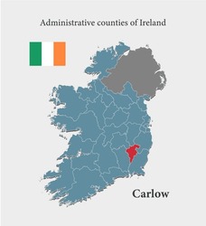 Detailed vector blue map Ireland divide on counties - Carlow. Template map for background, pattern, report, infographic. Administrative part of Europe country Ireland divided on administrative countie