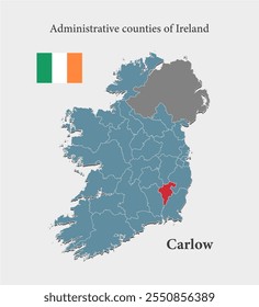 Mapa azul detallado del Vector Irlanda divide en condados - Carlow. Mapa de Plantilla para el fondo, patrón, informe, infografía. Parte administrativa de Europa País Irlanda dividido en condados administrativos