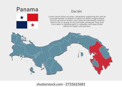Mapa azul de Vector detallado de Panamá divide regiones - Darien Province. Mapa de Plantilla para fondo, patrón, informe, infografía. Parte administrativa del país americano dividida en regiones