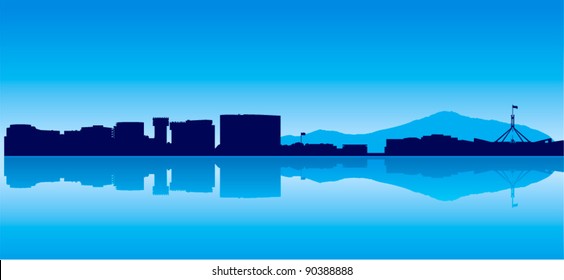 Detailed vector Canberra skyline with Black Mountain svg