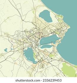 Detailed vector city map of Tunis, Tunisia 