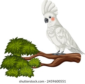 Detailed vector of a cockatoo perched on a tree branch.