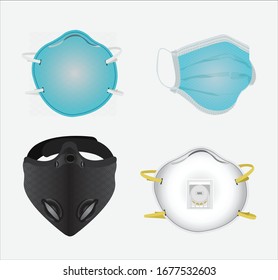 Detailed Vector Collection of Masks including Safety, Industrial, N95, Smoke and Dust Protection, Respirator and Breathing Masks.