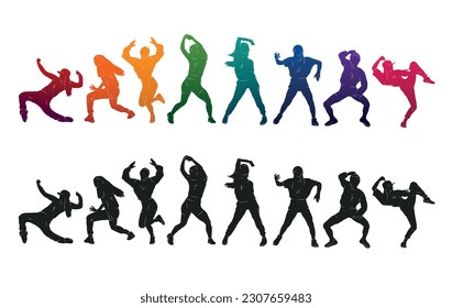 Detailed vector colorful illustration of silhouettes of expressive dancing girls. Jazz funk, hip hop, house dance. dancer.