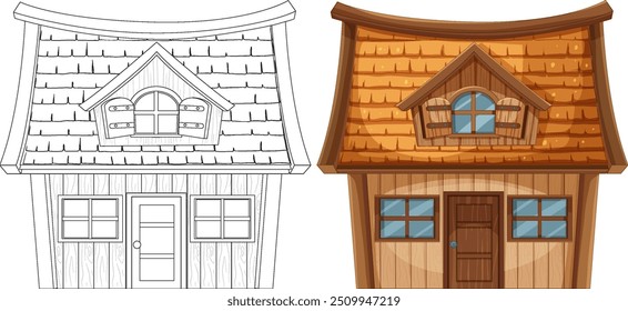 Detailed vector of a cozy wooden house
