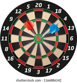 detailed vector Dartboard with blue and red dart