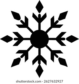 El Vector detallado representa un patrón clásico de copo de nieve, un símbolo para las celebraciones invernales. La forma de escarcha simétrica del copo de nieve y el color negro lo hacen versátil.