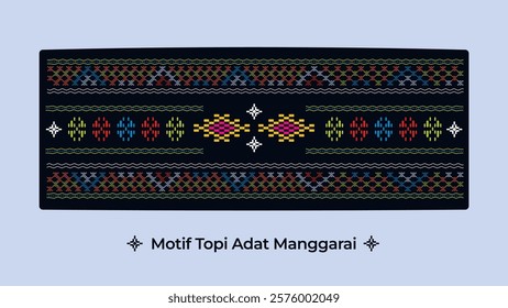 A detailed vector design inspired by the Manggarai traditional hat, featuring symbolic star patterns and vibrant hues