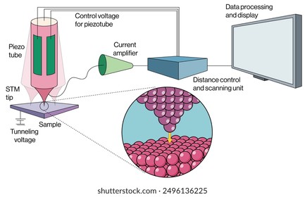 Diagrama detallado del Vector de la microscopía de la fuerza atómica y de la instrumentación con el fondo blanco.